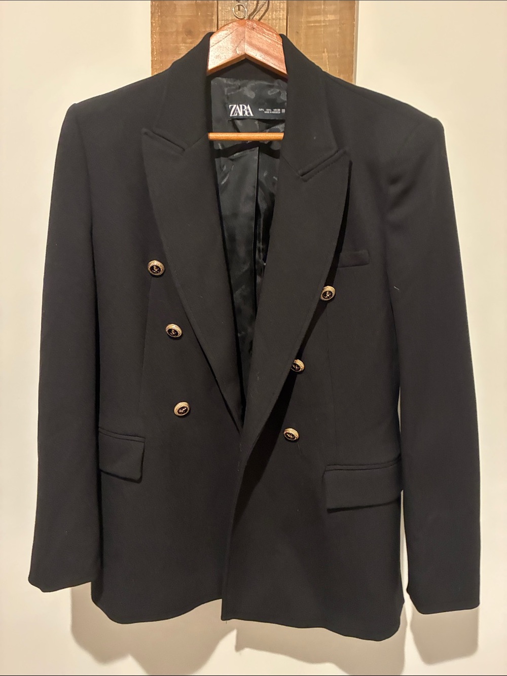 ZARA Black Double-Breasted Blazer with Gold-Tone Buttons